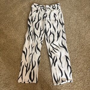 Stylish Black and White Flame Patterned Pants